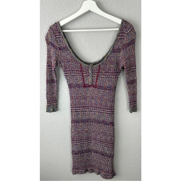 Free People Sunrise Knit Sweater Stretchy Bodycon Dress Purple Raven Combo Small - Picture 6 of 15